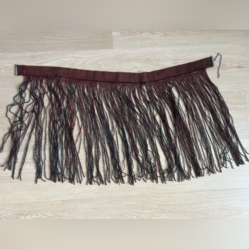 Fringed Woven Textile in Black and Red